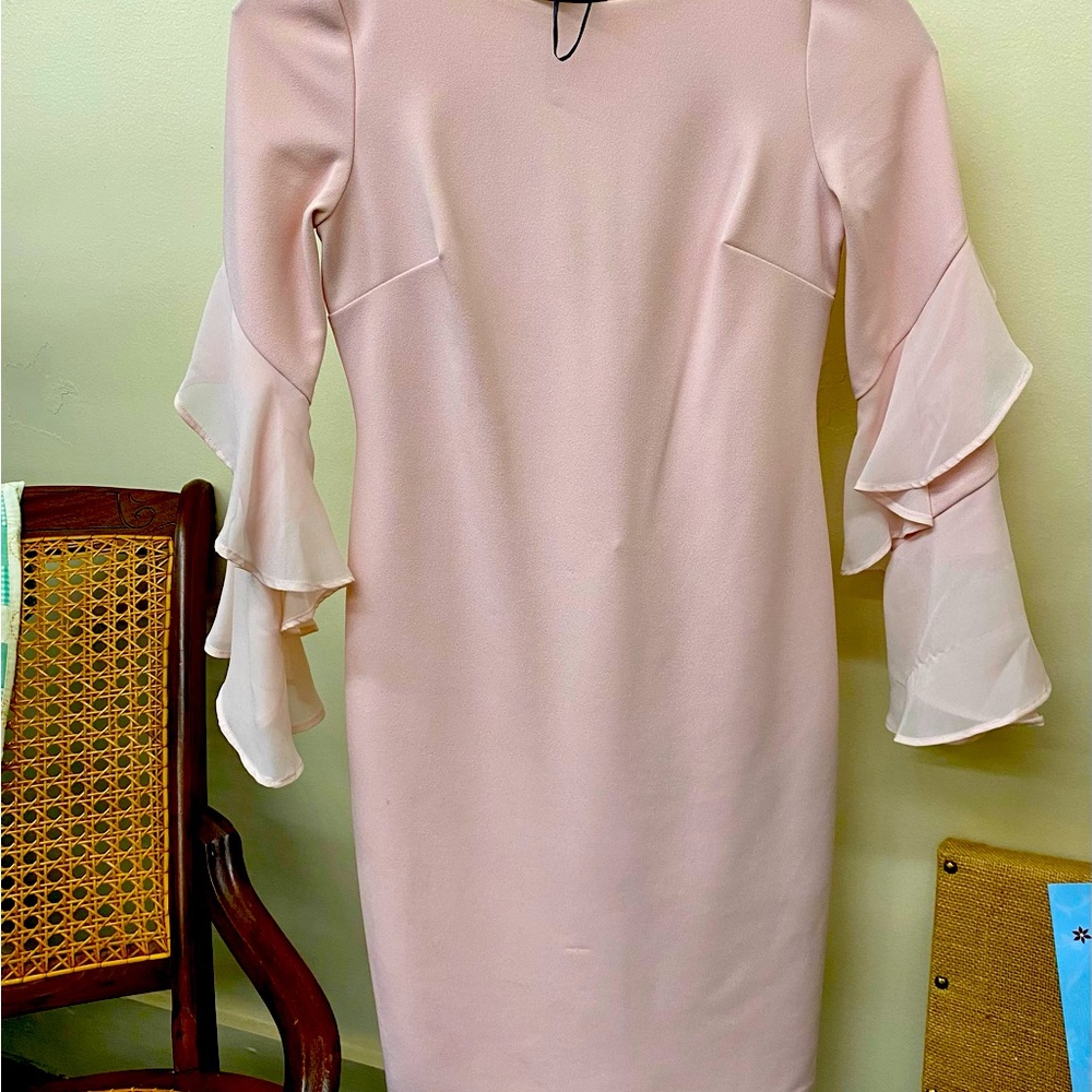 Calvin Klein Pink Ruffled Bell Sleeve Sheath Dress